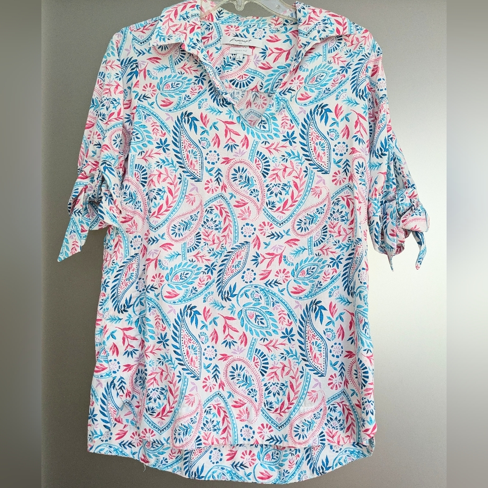 Foxcroft Wrinkle Free Pink and Blue Relaxed Shirt
